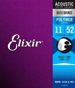 Elixir Polyweb 80/20 Bronze Custom Light Acoustic Guitar Strings 11-52 Accessories