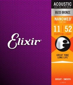 Elixir Nanoweb 80/20 Bronze Custom Light Acoustic Guitar Strings 11-52 Accessories