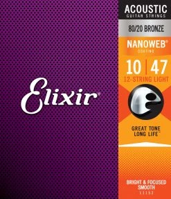 Elixir Nanoweb 80/20 Bronze 12-String Acoustic Guitar Strings 10-47  Accessories