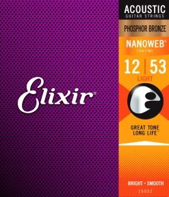 Elixir Nanoweb Phosphor Bronze Light Acoustic Guitar Strings 12-53 Accessories