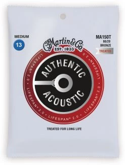 Martin MA150T Authentic Acoustic Lifespan 80/20 Bronze Treated Medium Acoustic Guitar Strings Accessories