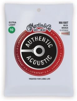 Accessories Martin MA180T Authentic Acoustic Lifespan Extra Light 80/20 Bronze 12-String Acoustic Guitar Strings