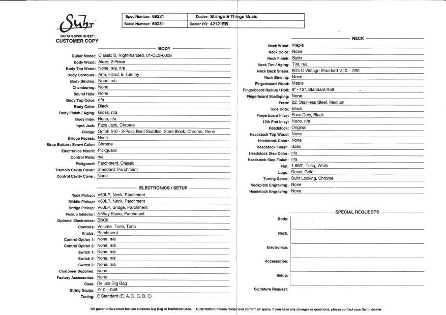 Electric Suhr Classic S Black SN:69231 7 Electric Suhr Classic S Black SN:69231