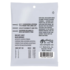 Martin MA140T Authentic Acoustic Lifespan Light 80/20 Bronze Acoustic Guitar Strings Accessories