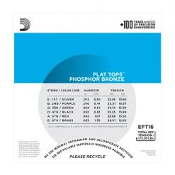 D'Addario EFT16 Flat Tops Phosphor Bronze Acoustic Guitar Strings .012-.053 Accessories
