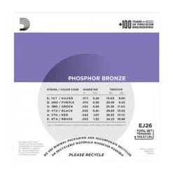 D'Addario EJ26 Phosphor Bronze Custom Light Acoustic Guitar Strings 11-52 Accessories