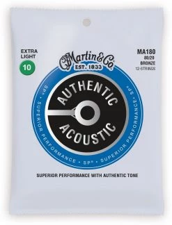 Martin MA180 Authentic Acoustic SP 80/20 Bronze Extra Light 12-String Acoustic Guitar Strings Accessories